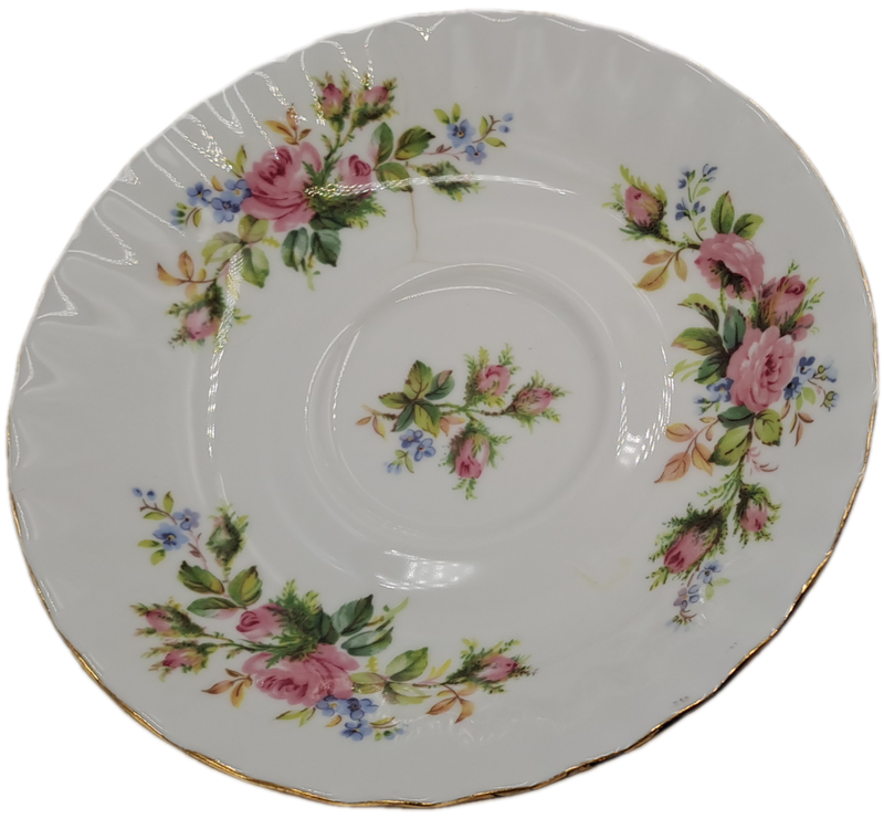 Vintage Royal Albert MOSS ROSE Tea Duo - Bone China - England-CHIPPED AND HAIRLINE CRACK