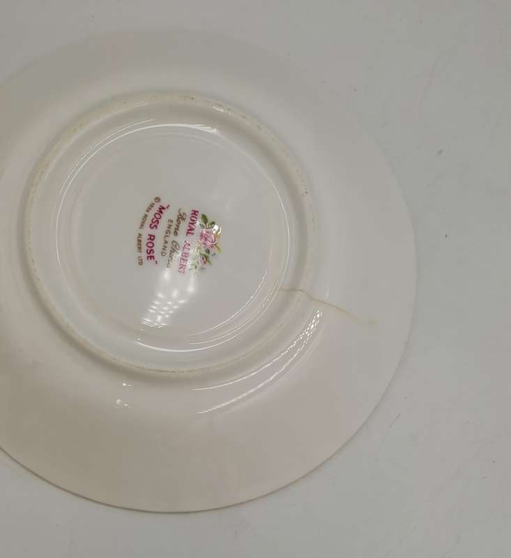 Vintage Royal Albert MOSS ROSE Tea Duo - Bone China - England-CHIPPED AND HAIRLINE CRACK