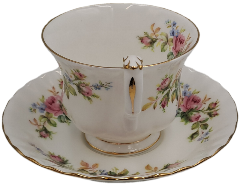 Vintage Royal Albert MOSS ROSE Tea Duo - Bone China - England-CHIPPED AND HAIRLINE CRACK