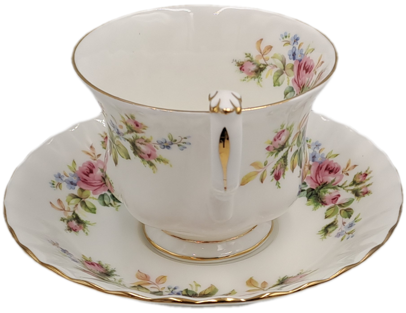 Vintage Royal Albert MOSS ROSE Tea Duo - Bone China - England-CHIPPED AND HAIRLINE CRACK
