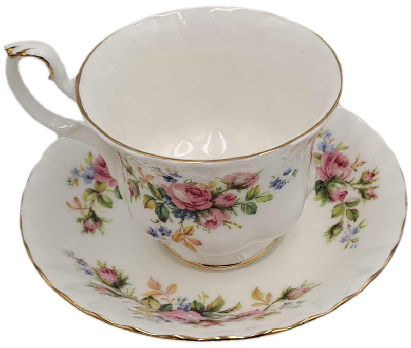 Vintage Royal Albert MOSS ROSE Tea Duo - Bone China - England-CHIPPED AND HAIRLINE CRACK