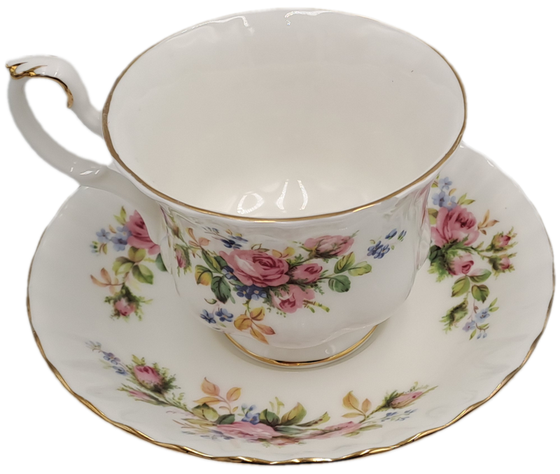 Vintage Royal Albert MOSS ROSE Tea Duo - Bone China - England-CHIPPED AND HAIRLINE CRACK