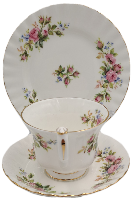 Vintage Royal Albert MOSS ROSE Tea TRIO - Bone China - England-