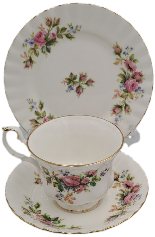 Vintage Royal Albert MOSS ROSE Tea TRIO - Bone China - England-