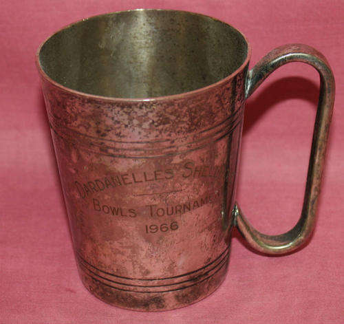R1 Start ! Vintage President EPNS Plated Mug - engraved Dardanelles Shellhole Bowls Tournament 1966
