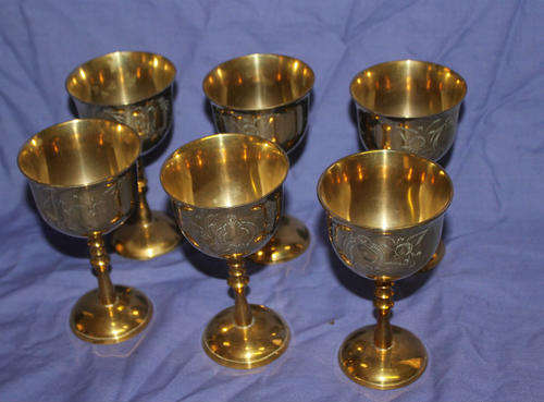 6 Large Brass Goblets_ 1.195kg  - 137mm x 77mm  -see more