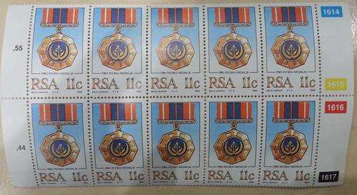10 x 1984 RSA 11c Stamps Pro Patria-Medalje on sheet  .. - see more