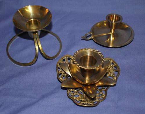 Crazy R1 Start !!! 3 x Different  Brass Candle holders 410g  70mm , 55mm and 43mm