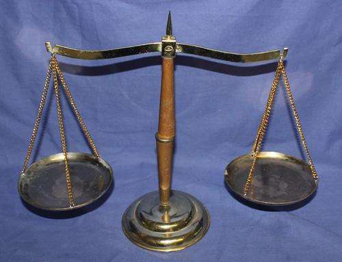 Brass and wood scale 240g  265mm high and 340mm wide
