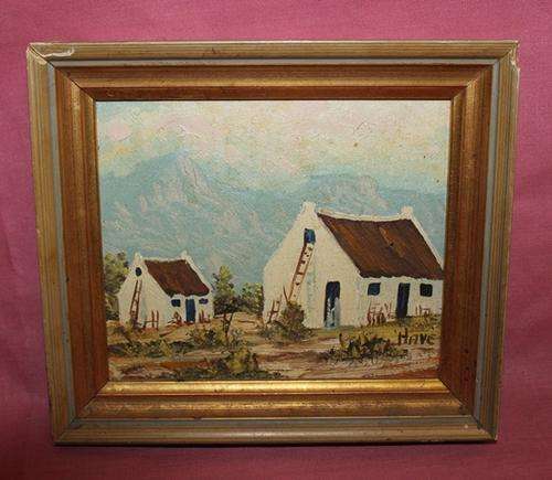 Very SMALL framed origanal Oil painting by Artist 'HAVE' frame is 162x142mm