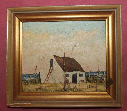 Very SMALL framed origanal Oil painting by Artist 'HAVE' frame is 162x142mm