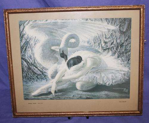 Framed Tretchikoff Print 1949-1951 Print Dying Swan behind Glass frame 373x337mm