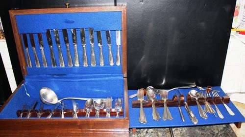 62 pc Vintage WMF 90 Silver Plated on C Alloy Cutlery set in Large Origanal Wood Box 8.540kg