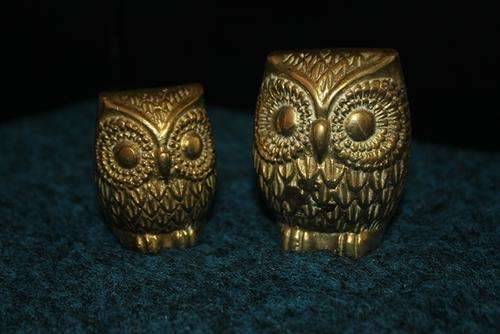 2 solid Brass Owls 355g - 75mm and 60 mm