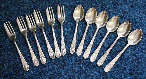 12 pc EMESS Plate E.P.N.S (silver Plated ) Cake fork and Spoon set -used