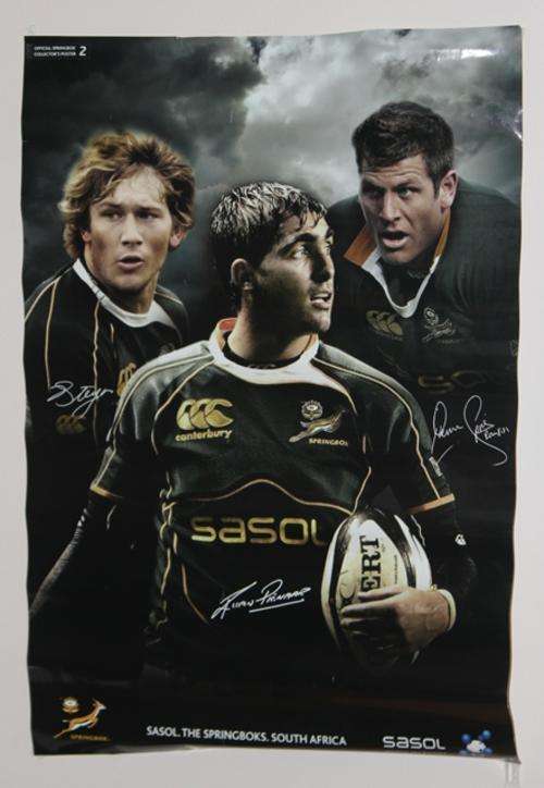 Large Official Springbok Rugby poster no 5 -Frans Steyn,Ruan Pienaar and Pierre Spies- 830mmx577mm