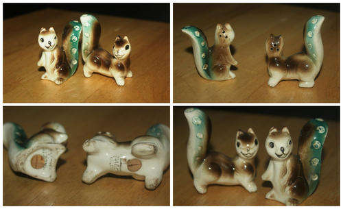 Vintage Ceramic Squirrel Figurine Salt and pepper set - made in Japan- 65mm