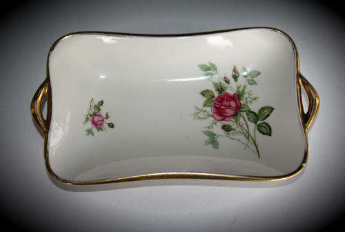 Vintage Alka kunst Bavaria "Moosrose" tray 205x117mm- Germany - Tiny nick on rim