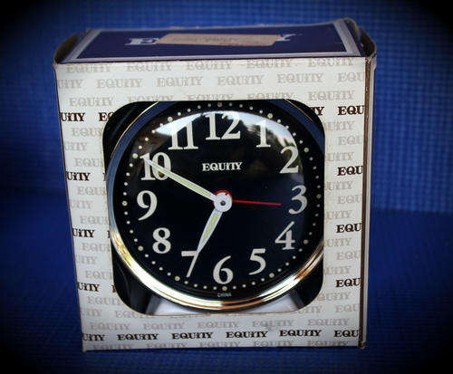 Vintage EQUITY Springwound Alarm Clock new still in packaging out of old warehouse