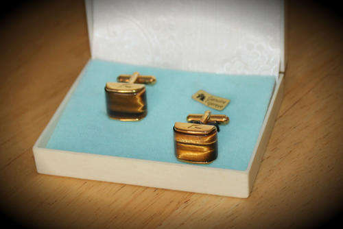 Vintage SAL genuine tiger eye cufflinks in box
