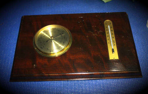 Vintage German made Barometer -thermometer on wooden Plaque 355x237x25mm