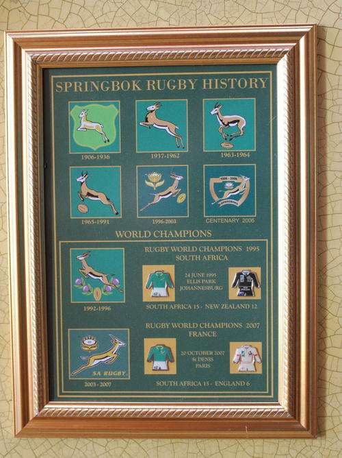 For the collector "Springbok Rugby Emblem History "Framed 360mm x 270mm NEW!!