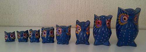 Set of 9 hand painted owls