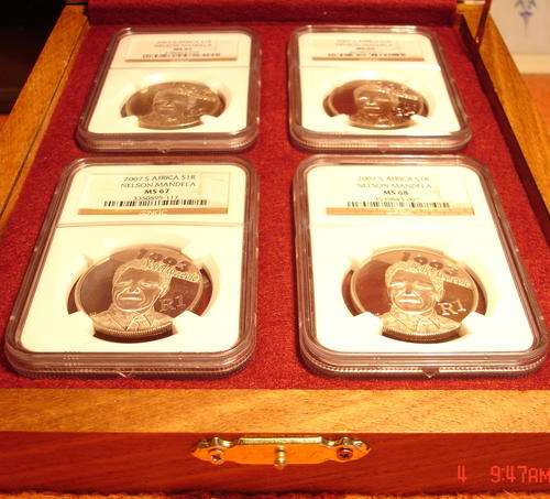 MANDELA  SILVER PROTEA R1 **SET MS 68,67,66,65 IN KIAAT  CASE