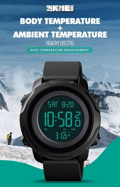 Digital Waterproof BODY TEMPERATURE MEASURING watch. Full Function, 50 m swimming safe.