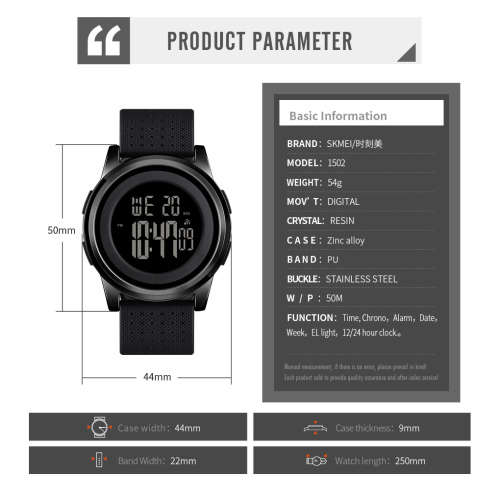 Skmei Slimline  Metal Case Digital Full function watch, 50 m waterproof.