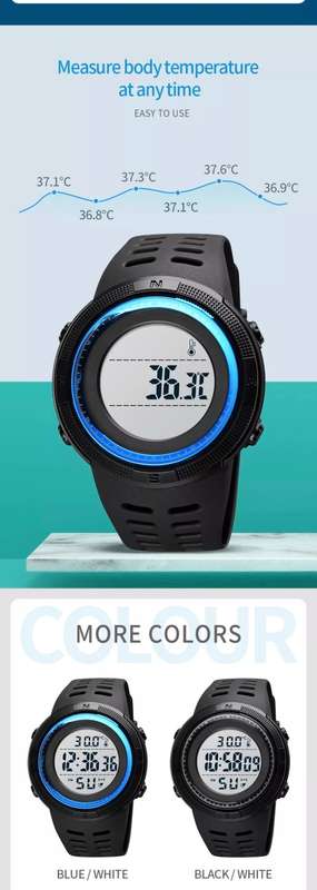 Digital Waterproof Sports type BODY TEMPERATURE MEASURING watch. Full Function, 50 m swimming safe.
