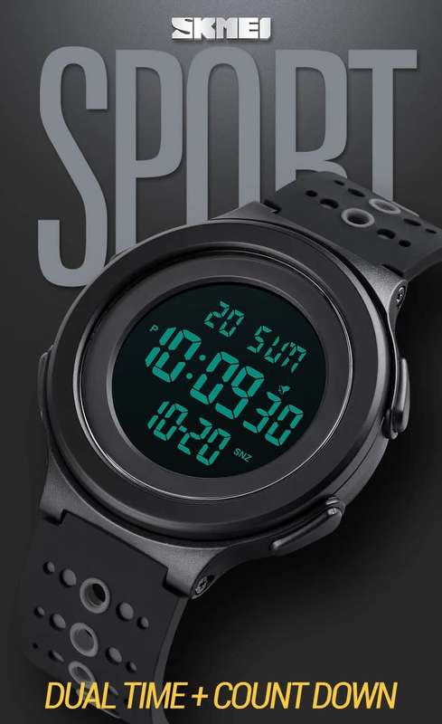 Quality, 50mWaterproof, Large Clear Digits, Genuine Silicone Strap , Dual Time, Luminous night-light