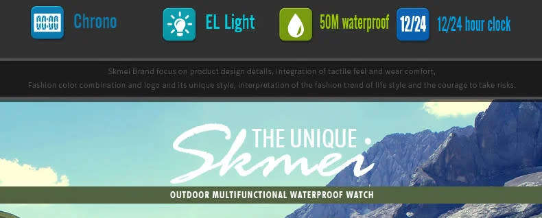 50m Waterproof Skmei Stainless Bezel, Digital Full Function, Dual Time Chronograph .