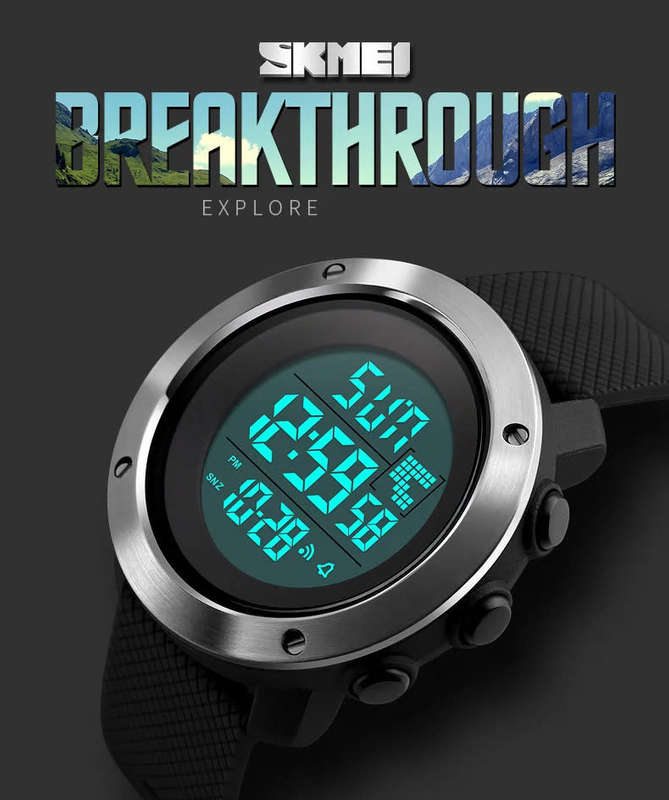 50m Waterproof Skmei Stainless Bezel, Digital Full Function, Dual Time Chronograph .