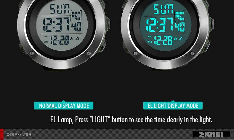 50m Waterproof Skmei Stainless Bezel, Digital Full Function, Dual Time Chronograph .