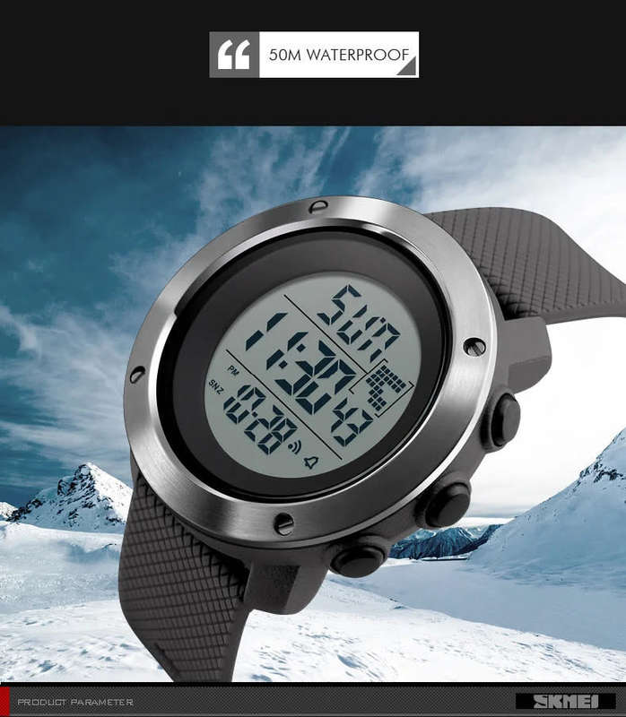 50m Waterproof Skmei Stainless Bezel, Digital Full Function, Dual Time Chronograph .
