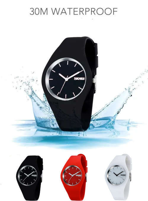 Integral Silicon Case, 30m Waterproof,  Analogue Watch, Quality, White, Red or Black.