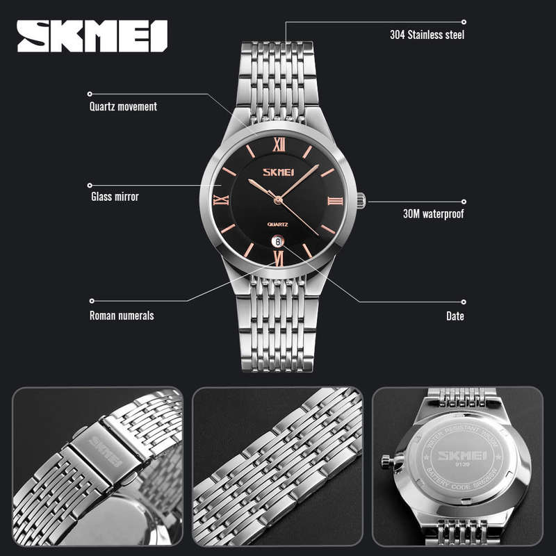 Time/Date Display, 30m Waterproof, Quartz Battery Movement,Quality, Stainless Armband, 3 Color types