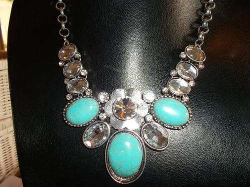 Last One! Stunning Tibetan SIlver Necklace with Turquoise and Diamante Detail.