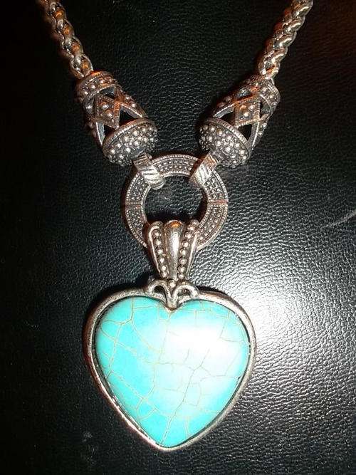 Turquoise Heart Shape Pendant,Tibetan Silver Necklace.