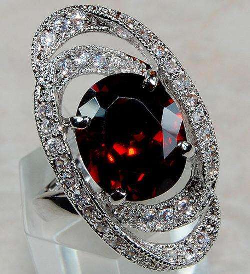Beautiful Genuine Red and White Topaz & Solid 925 Sterling Silver Ring