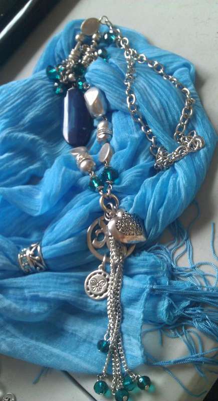 Stunning 60cm Long Tibetan Silver Necklace with Charm Pendants and Crystals.
