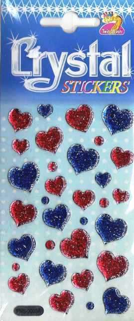 CRYSTAL STICKER - HEARTS BLUE + RED