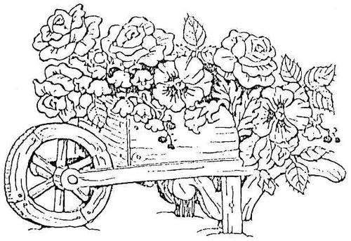 RUBBER STAMP - FLOWER WHEELBARROW