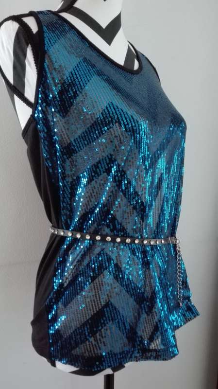 Forever21 Blue Sequins Sheer Evening Wear Ladies Top Stunning! Not to be Missed.