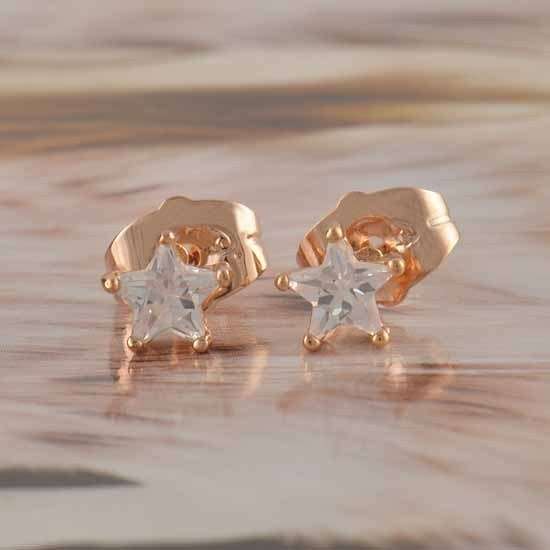 Lovely 9K Rose Gold Filled CZ Star Stud Earrings,G459