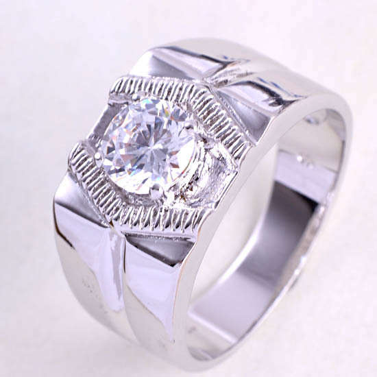 sparkling 9k solid white gold filled cz mens ring,size 10.5,G545