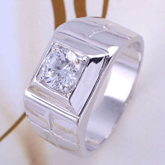 Nobel 9K White Gold Filled CZ Mens Ring,size 10.5,G537