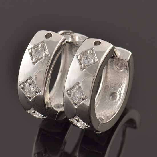 Antique 9K White Gold Filled CZ Huggie Hoop Earrings,F095