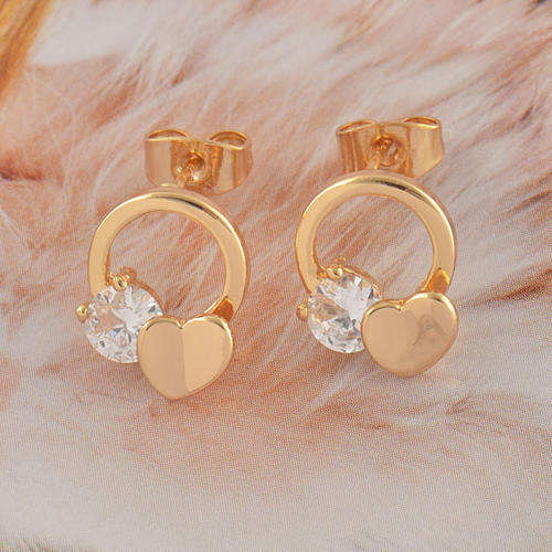 Pretty & Safe 9K Gold Filled CZ Heart Stud Earrings,Z764